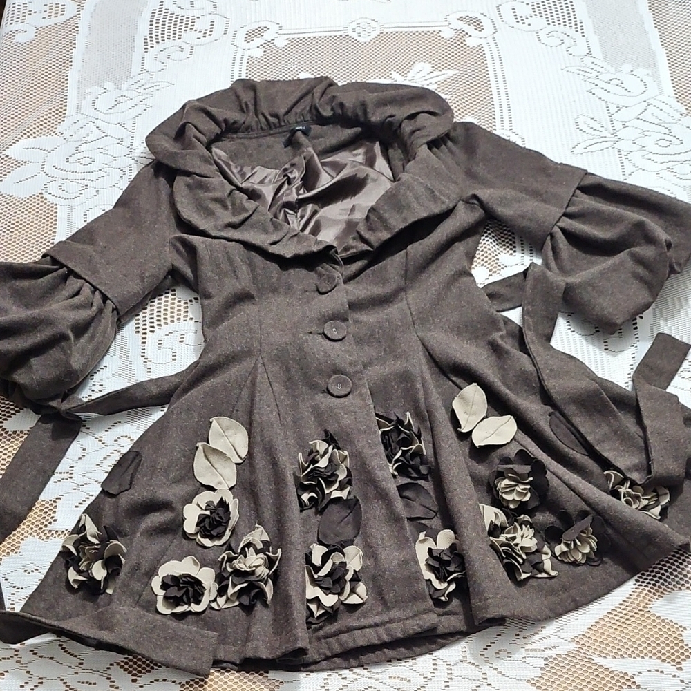 Ryu Vintage Y2K Brown Wool Cottagecore Floral Bohemian Fairy Grunge Jacket